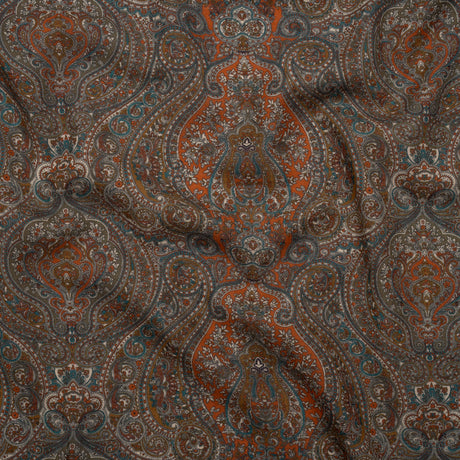 Cotton Crepe - Dark Orange, Blue and Brown Paisley - Mood Exclusive Filigree Flow Print