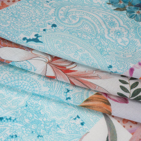 Cotton Crepe - Coral, Purple and Turquoise Floral and Paisley Patchwork - Mood Exclusive Tropical Tapestry Print