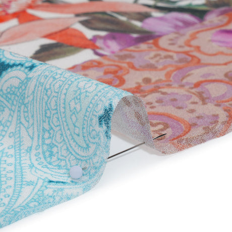 Cotton Crepe - Coral, Purple and Turquoise Floral and Paisley Patchwork - Mood Exclusive Tropical Tapestry Print