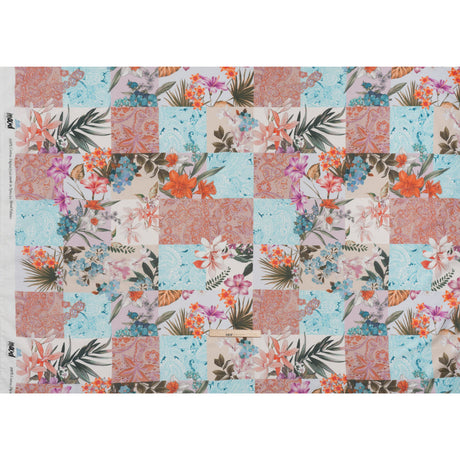 Cotton Crepe - Coral, Purple and Turquoise Floral and Paisley Patchwork - Mood Exclusive Tropical Tapestry Print