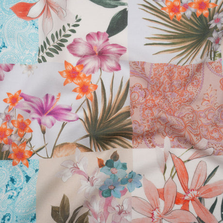 Cotton Crepe - Coral, Purple and Turquoise Floral and Paisley Patchwork - Mood Exclusive Tropical Tapestry Print