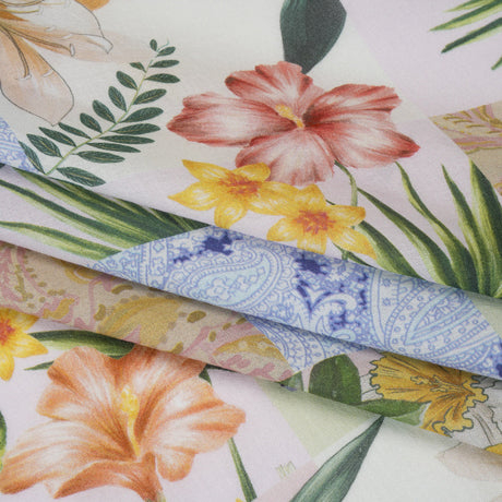 Cotton Crepe - Pink, Yellow and Blue Floral and Paisley Patchwork - Mood Exclusive Tropical Tapestry Print