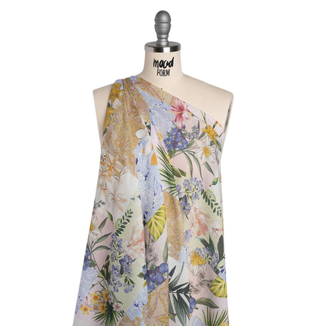 Cotton Crepe - Pink, Yellow and Blue Floral and Paisley Patchwork - Mood Exclusive Tropical Tapestry Print