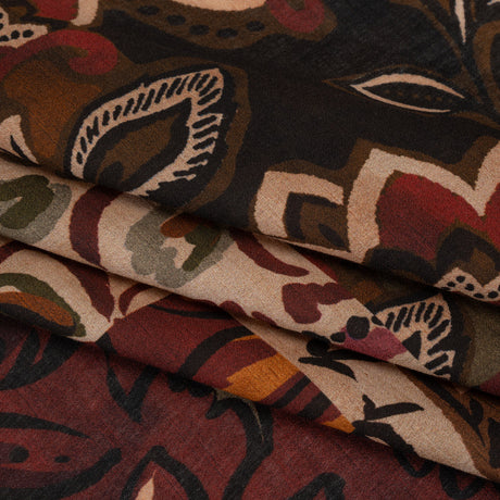 Cotton Crepe - Burgundy, Burnt Orange and Beige Floral Patchwork - Mood Exclusive Bordeaux Blossoms Print