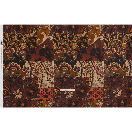 Cotton Crepe - Burgundy, Burnt Orange and Beige Floral Patchwork - Mood Exclusive Bordeaux Blossoms Print