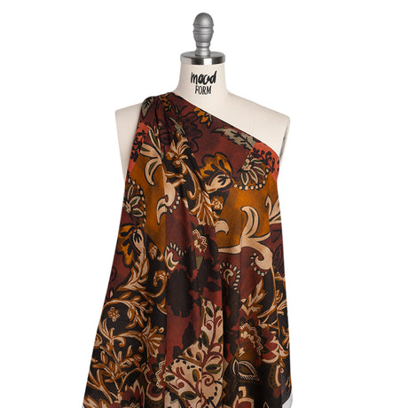 Cotton Crepe - Burgundy, Burnt Orange and Beige Floral Patchwork - Mood Exclusive Bordeaux Blossoms Print