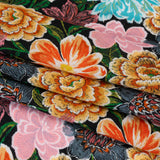 Cotton Crepe - Orange, Pink and Blue Textured Flowers - Mood Exclusive Curiouser and Curiouser Print