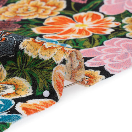 Cotton Crepe - Orange, Pink and Blue Textured Flowers - Mood Exclusive Curiouser and Curiouser Print