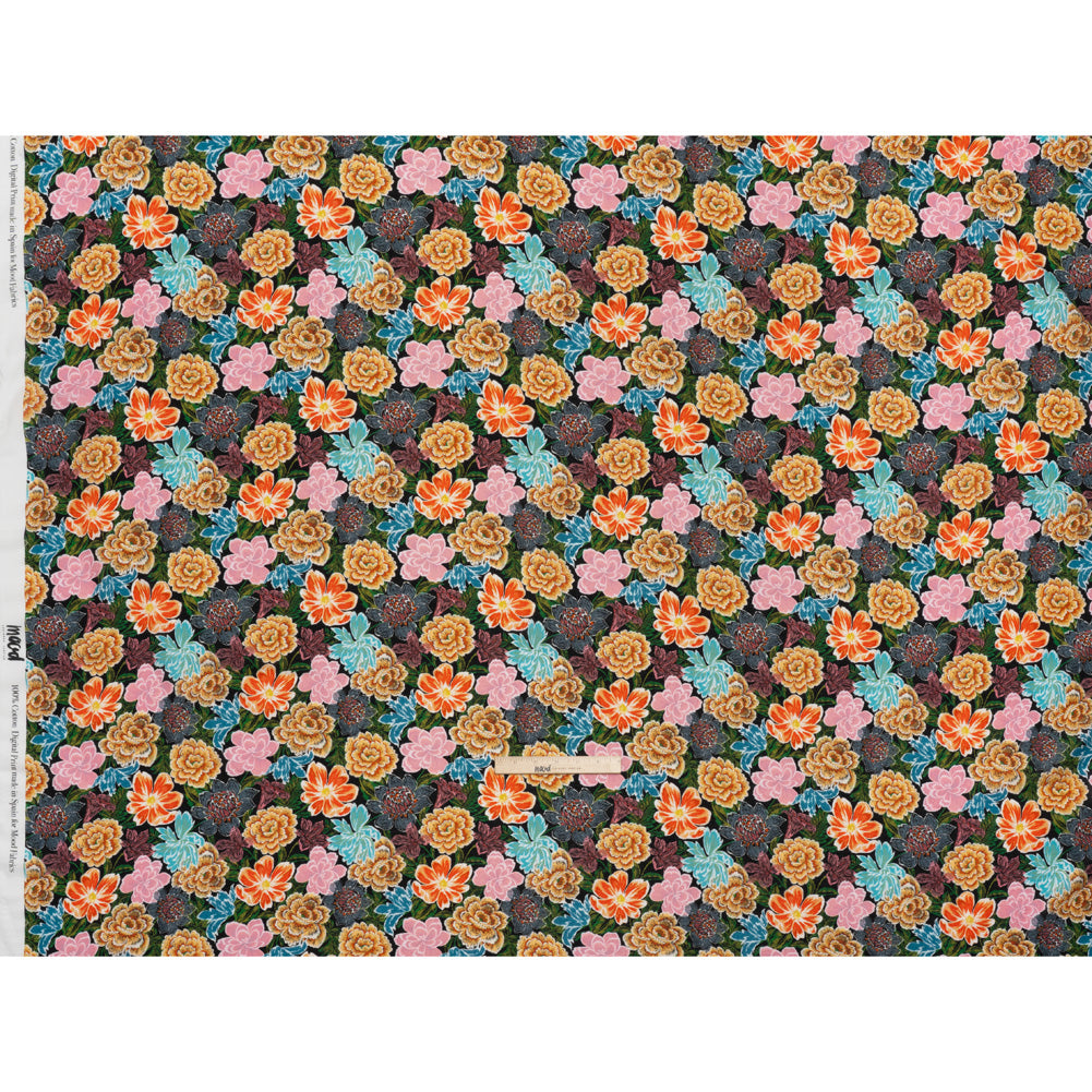 Cotton Crepe - Orange, Pink and Blue Textured Flowers - Mood Exclusive Curiouser and Curiouser Print