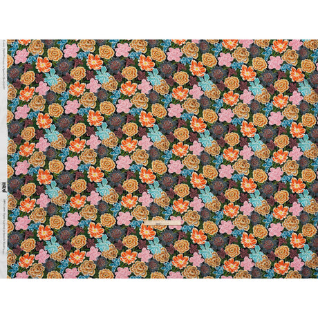 Cotton Crepe - Orange, Pink and Blue Textured Flowers - Mood Exclusive Curiouser and Curiouser Print