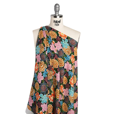 Cotton Crepe - Orange, Pink and Blue Textured Flowers - Mood Exclusive Curiouser and Curiouser Print