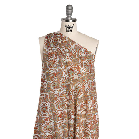 Cotton Crepe - White, Red and Sky Blue Paisley - Mood Exclusive Scroll Spectrum Print