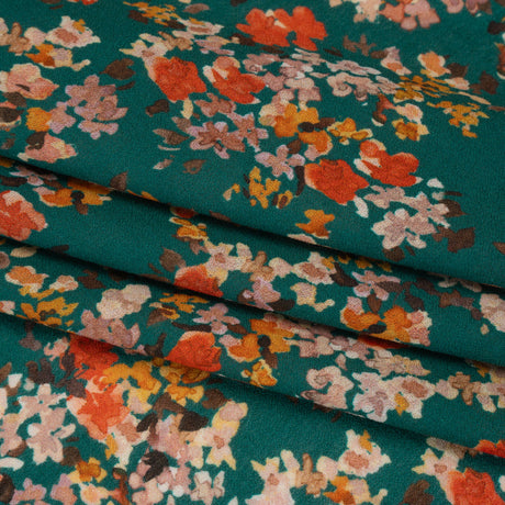 Cotton Crepe - Teal, Red and Golden Yellow Spotty Florals - Mood Exclusive Dancing Drifts Print