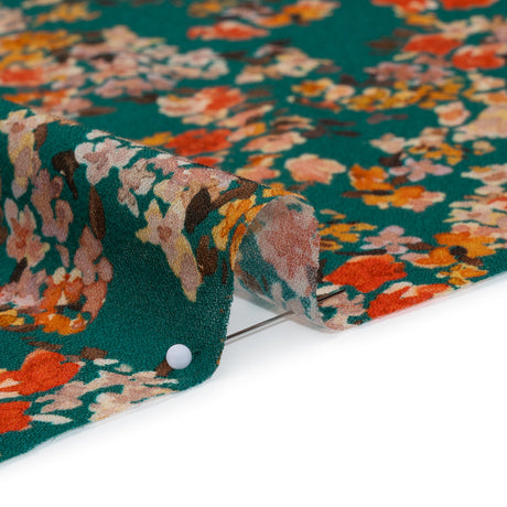 Cotton Crepe - Teal, Red and Golden Yellow Spotty Florals - Mood Exclusive Dancing Drifts Print