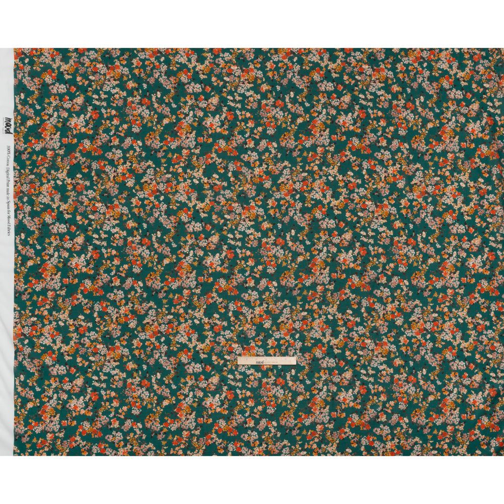 Cotton Crepe - Teal, Red and Golden Yellow Spotty Florals - Mood Exclusive Dancing Drifts Print