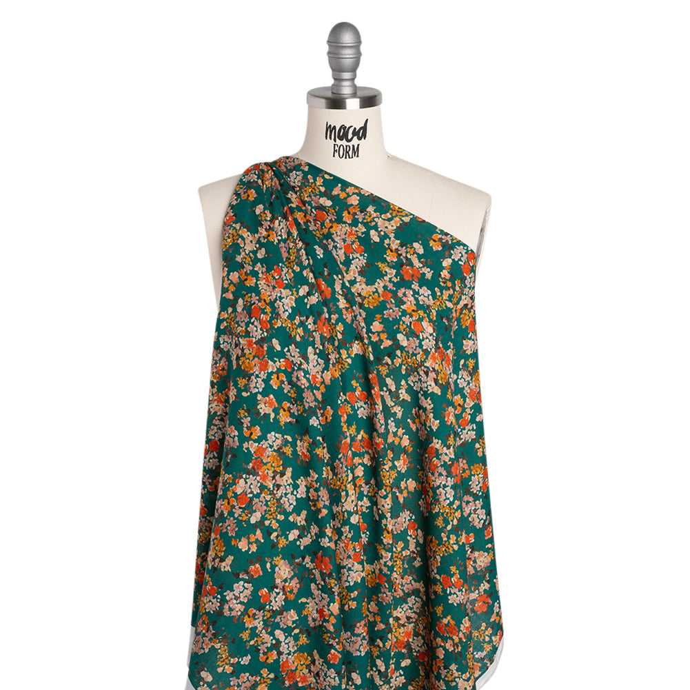 Cotton Crepe - Teal, Red and Golden Yellow Spotty Florals - Mood Exclusive Dancing Drifts Print