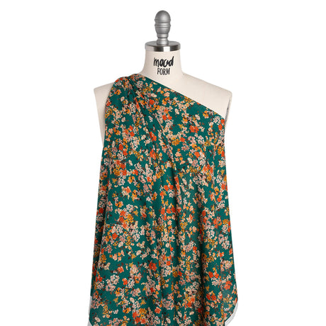 Cotton Crepe - Teal, Red and Golden Yellow Spotty Florals - Mood Exclusive Dancing Drifts Print