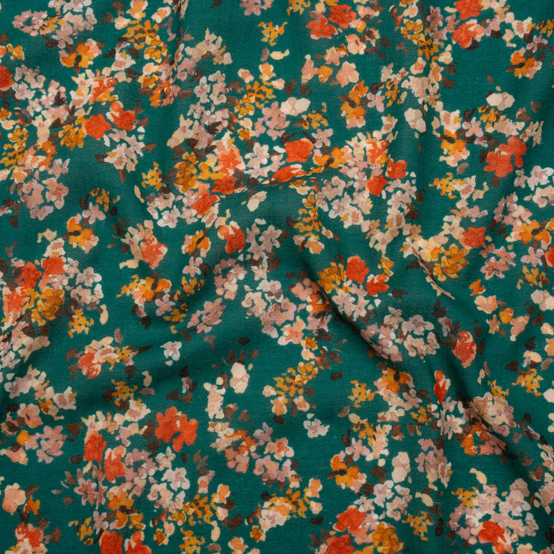 Cotton Crepe - Teal, Red and Golden Yellow Spotty Florals - Mood Exclusive Dancing Drifts Print