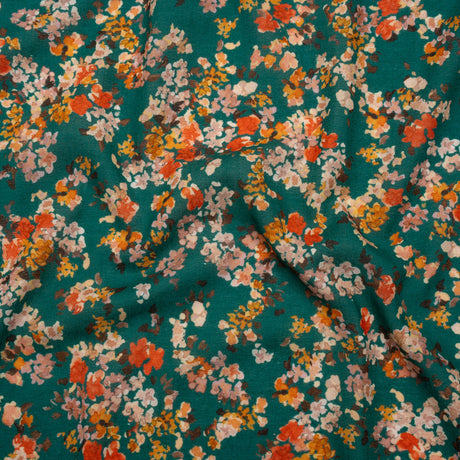 Cotton Crepe - Teal, Red and Golden Yellow Spotty Florals - Mood Exclusive Dancing Drifts Print