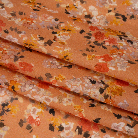 Cotton Crepe - Peach, Red and Golden Yellow Spotty Florals - Mood Exclusive Dancing Drifts Print
