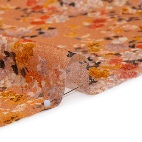 Cotton Crepe - Peach, Red and Golden Yellow Spotty Florals - Mood Exclusive Dancing Drifts Print