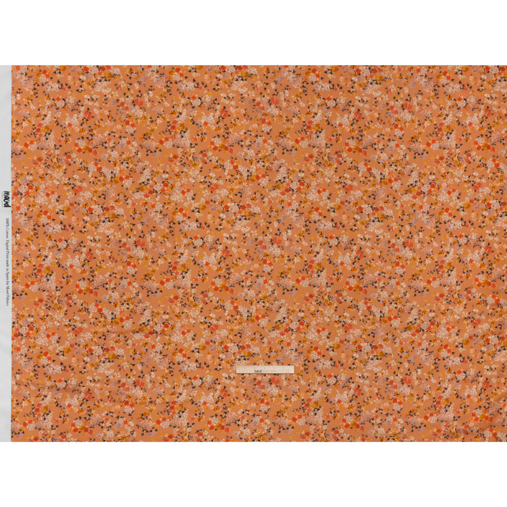 Cotton Crepe - Peach, Red and Golden Yellow Spotty Florals - Mood Exclusive Dancing Drifts Print