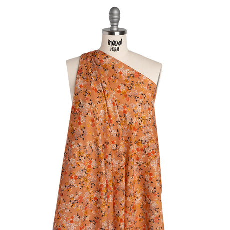 Cotton Crepe - Peach, Red and Golden Yellow Spotty Florals - Mood Exclusive Dancing Drifts Print