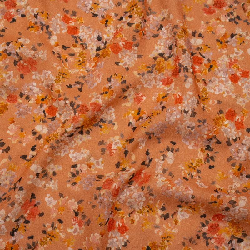 Cotton Crepe - Peach, Red and Golden Yellow Spotty Florals - Mood Exclusive Dancing Drifts Print