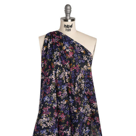 Cotton Crepe - Navy, Magenta and Indigo Little Watercolor Flowers - Mood Exclusive Sonnet for Summer Print