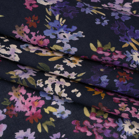 Cotton Crepe - Navy, Magenta and Indigo Little Watercolor Flowers - Mood Exclusive Sonnet for Summer Print