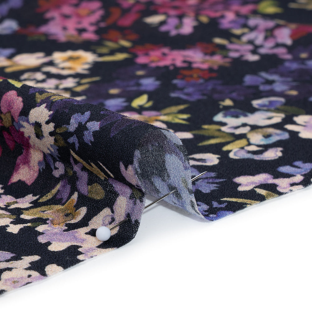 Cotton Crepe - Navy, Magenta and Indigo Little Watercolor Flowers - Mood Exclusive Sonnet for Summer Print