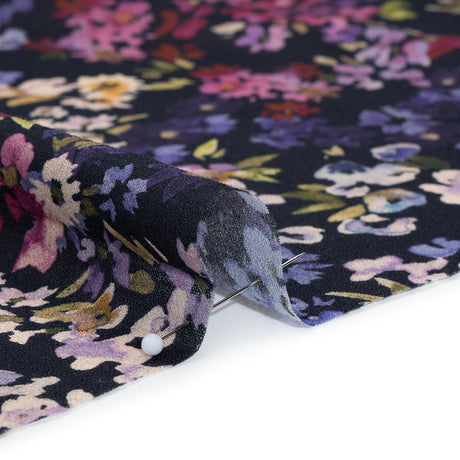Cotton Crepe - Navy, Magenta and Indigo Little Watercolor Flowers - Mood Exclusive Sonnet for Summer Print
