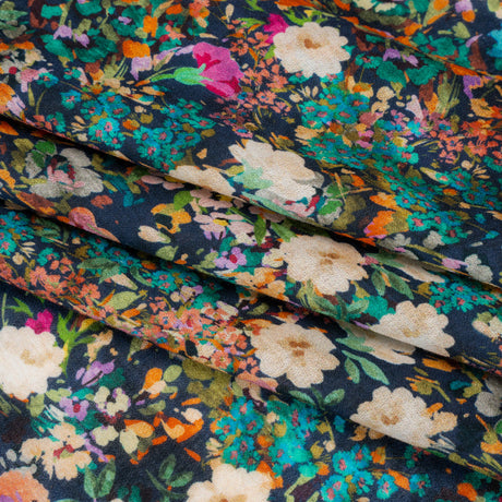Cotton Crepe - Navy, Teal and Red-Orange Florals - Mood Exclusive Wildflower Riot Print