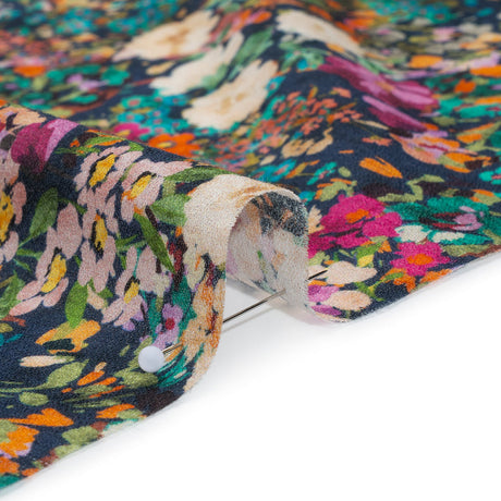 Cotton Crepe - Navy, Teal and Red-Orange Florals - Mood Exclusive Wildflower Riot Print