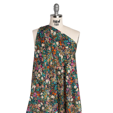 Cotton Crepe - Navy, Teal and Red-Orange Florals - Mood Exclusive Wildflower Riot Print