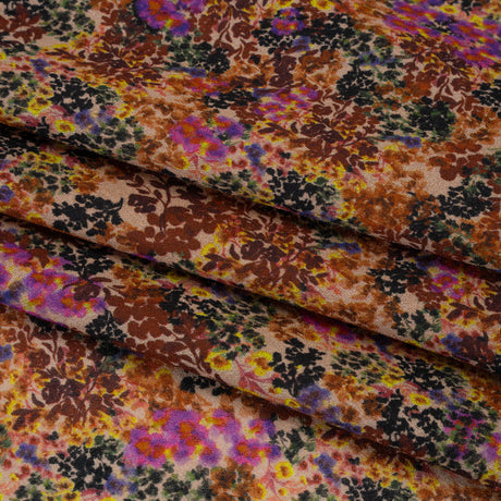 Cotton Crepe - Brown, Purple and Yellow Little Flowers - Mood Exclusive Crocus Confetti Print