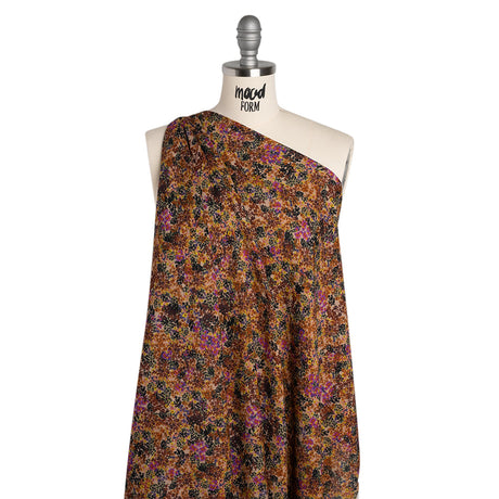 Cotton Crepe - Brown, Purple and Yellow Little Flowers - Mood Exclusive Crocus Confetti Print