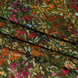 Cotton Crepe - Green, Orange and Berry Purple Floral - Mood Exclusive Mossy Meadow Print