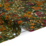 Cotton Crepe - Green, Orange and Berry Purple Floral - Mood Exclusive Mossy Meadow Print