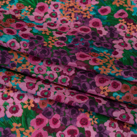 Cotton Crepe - Pink, Purple and Green Popping Flowers - Mood Exclusive Poppy Parade Print