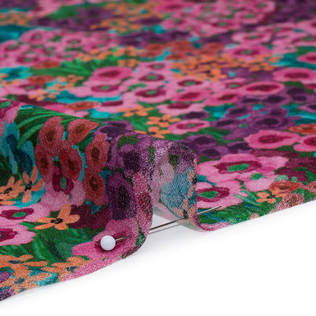 Cotton Crepe - Pink, Purple and Green Popping Flowers - Mood Exclusive Poppy Parade Print