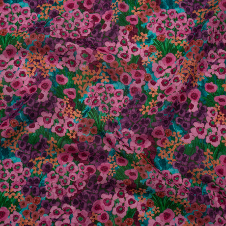 Cotton Crepe - Pink, Purple and Green Popping Flowers - Mood Exclusive Poppy Parade Print