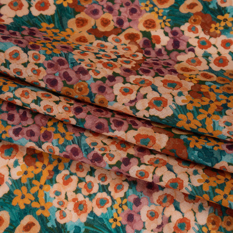Cotton Crepe - Orange, Rose and Teal Popping Flowers - Mood Exclusive Poppy Parade Print