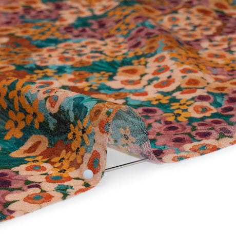 Cotton Crepe - Orange, Rose and Teal Popping Flowers - Mood Exclusive Poppy Parade Print