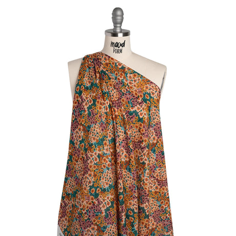 Cotton Crepe - Orange, Rose and Teal Popping Flowers - Mood Exclusive Poppy Parade Print