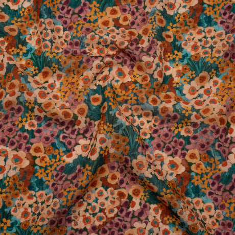 Cotton Crepe - Orange, Rose and Teal Popping Flowers - Mood Exclusive Poppy Parade Print