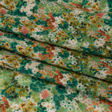 Cotton Crepe - Green, Orange and Cream Little Flowers - Mood Exclusive Greenhouse Garden Print