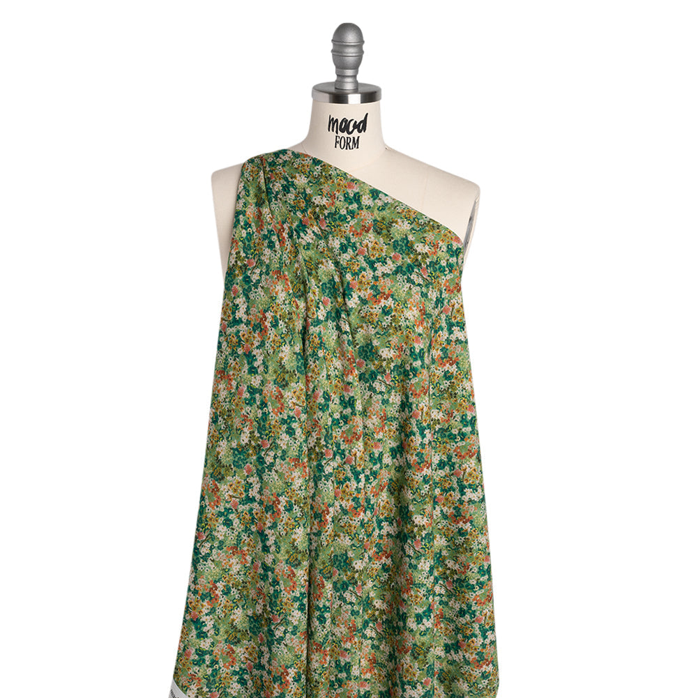 Cotton Crepe - Green, Orange and Cream Little Flowers - Mood Exclusive Greenhouse Garden Print