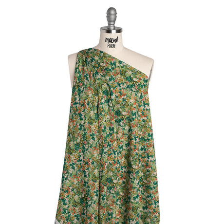 Cotton Crepe - Green, Orange and Cream Little Flowers - Mood Exclusive Greenhouse Garden Print