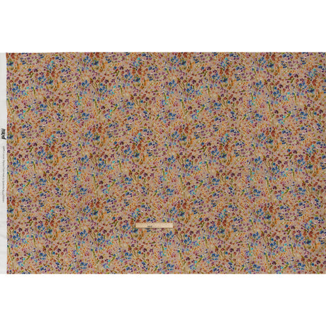 Cotton Crepe - Taupe and Rainbow Painted Flowers - Mood Exclusive Prismatic Petals Print